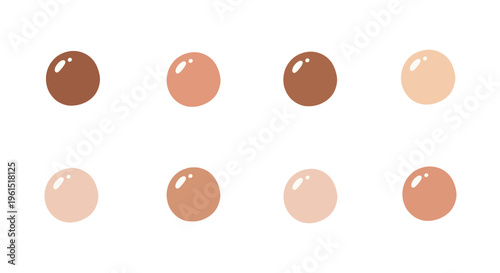 Diverse skin tone color palette with glossy round swatches, ideal for design, branding, or makeup product visualization
