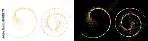 Canvastavla PNG image of An abstract, elegant golden glitter spiral design, beautifully shimmering with small particles, creating a luxurious festive effect on transparent background