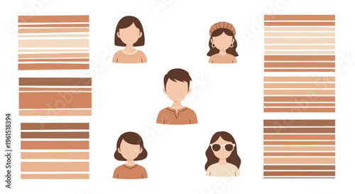 Diverse skin tone palette with flat avatar illustrations of men and women for multicultural and inclusive design projects