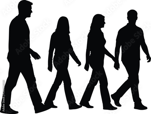 people, walking, group, lifestyle, urban, social, movement, silhouette, together, travel, casual, daily, activity, community, interaction, street, modern, friendship, teamwork, vector