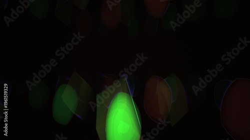 Glowing green objects in darkness.