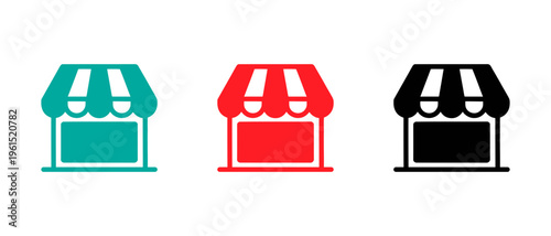 Three stylized icons of online stores with laptops and shopping carts