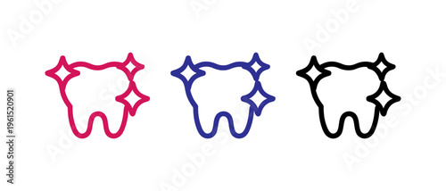 Tooth icons with decorative outlines in different colors