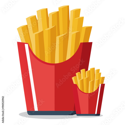 French Fries in Red Box - Flat Vector