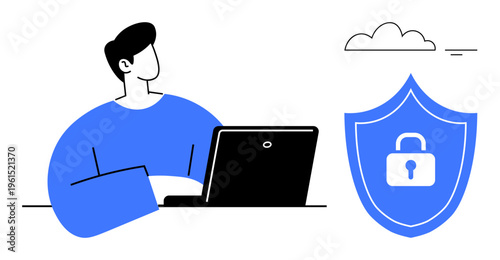 Cybersecurity concept. Cybersecurity tools ensure safe data handling and online protection. Cybersecurity shields against threats in IT, business, education, communication, and cloud storage