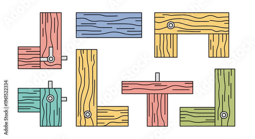 Colorful wooden bracket pieces connected.