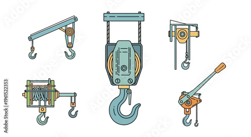Industrial metal hook and pulley systems.