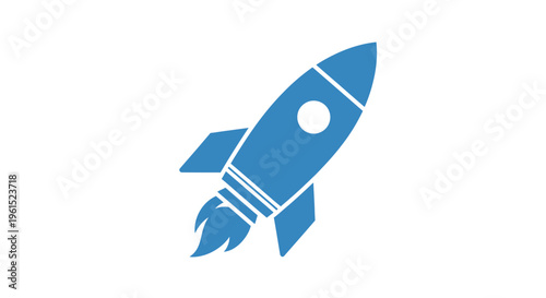 Blue rocket ship icon symbol.