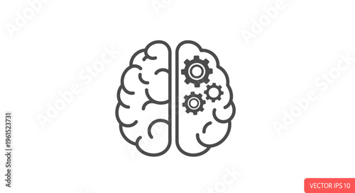 Brain with gears inside cerebral cortex.
