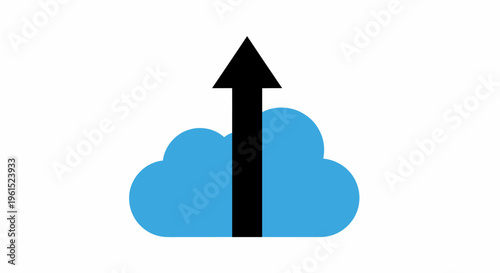 Cloud with upward pointing black arrow.