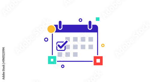 Digital calendar icon with checkmark.