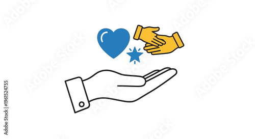Hand with heart and helping hands.