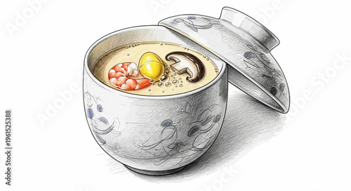 Japanese Chawanmushi Egg Custard with Shrimp and Mushroom