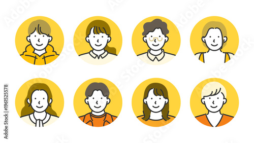 Profile chip collection bringing together streetwear clad gen z males and females in bold line art crafted for youth oriented social feeds gaming platforms and trend driven brand identities