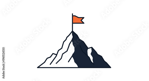 Mountain Peak with Flag on Top.