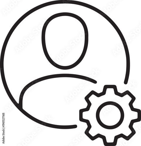 Art & Illustration, User profile icon with gear wheel for account settings and admin interface.