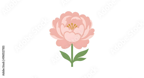 Minimal Flat Peony Flower Icon with Soft Blush Pink Petals Vector Illustration