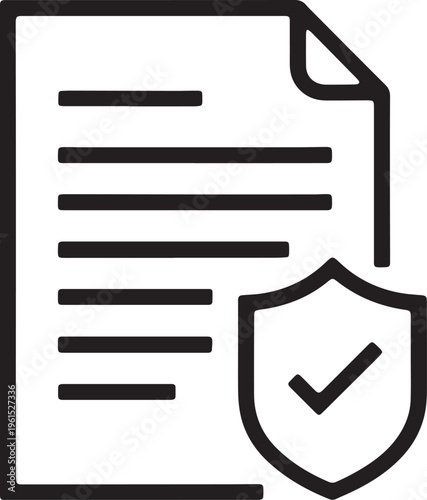 Art & Illustration, Verified document with shield and checkmark icon for secure data.
