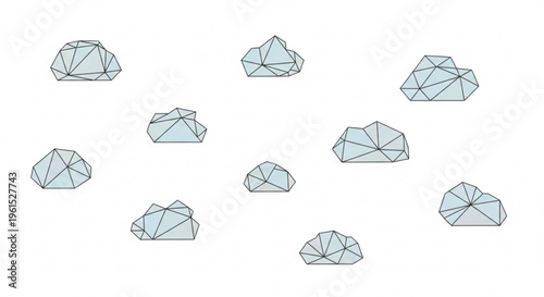 Geometric shapes faceted polygons abstract design elements blue transparent forms polygonal patterns modern graphic resources vector icons digital art minimalistic style