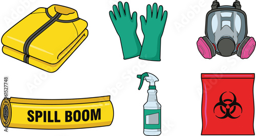 Hazmat equipment laid out for emergency response on industrial site