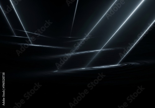 A cinematic scene featuring a profound abyss of shadows where singular beams of sharp light pierce the mysterious and infinite darkness, gradient, background, obscure