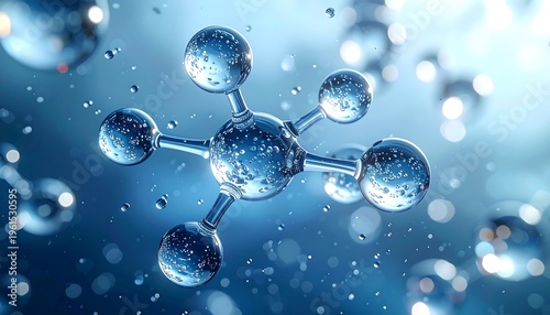 Bubbles of liquid water molecules in a scientific representation, the concept science and medicine