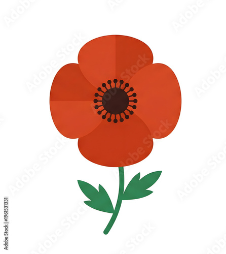 Minimalist Single Red Poppy Flower Icon on White Background