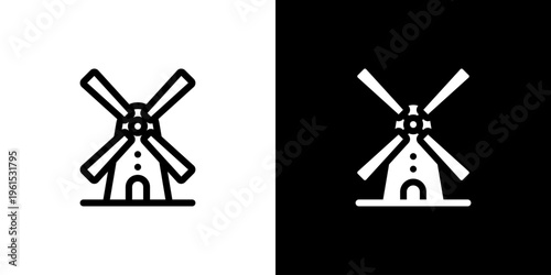 Windmill icon concept with flat Black White Background. Vector illustration.