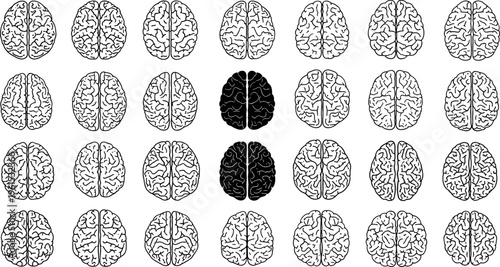 Brain Icons Set with Various Designs, Illustrations of Human Mind, Mental Health, Brain Science, and Medical Concept for Website and App Use