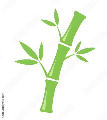Minimalist Bamboo Branch Icon in Fresh Green Flat Design on White Background