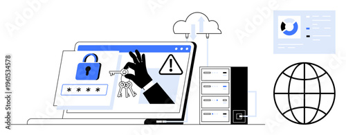 Cybersecurity concept. Cybersecurity safeguards secure data against unauthorized access and cyberattacks. Cybersecurity ensures robust protection for sensitive information. For IT, hacking