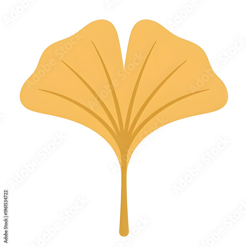 Minimalist Single Ginkgo Leaf Icon in Soft Golden Yellow Flat Design on White Background