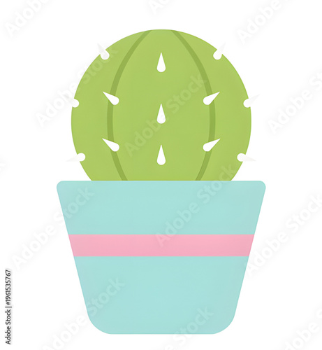 Minimalist Cactus in Pastel Pot Icon, Flat Design on White Background
