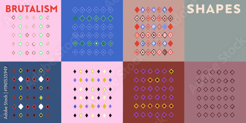 Geometric patterns and color blocks inspired by brutalist design aesthetics