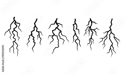 "Massive Branched Lightning Bolt Isolated on White Background – Electric Thunderstorm Energy Strike vector for Adobe Stock"