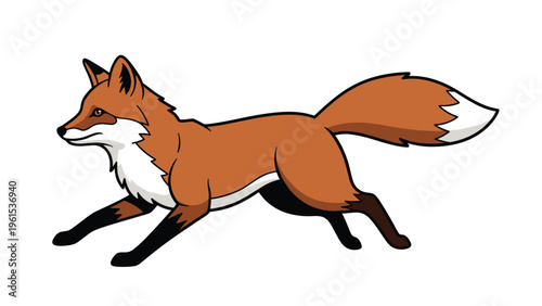 Red fox jumping through the air with its tail extended shows agility and speed in this dynamic wildlife illustration.