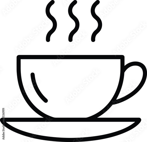 Simple black line of a steaming cup of coffee on a saucer coffee cup black lines