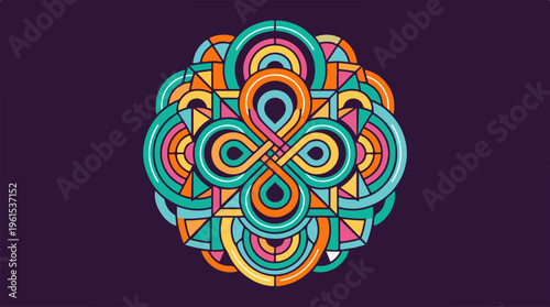 Colorful abstract geometric design with intricate patterns and shapes.