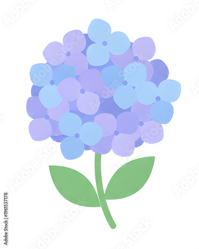 Minimalist Hydrangea Flower Icon with Soft Blue and Purple Petals on White Background