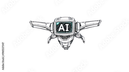 Artificial Intelligence Robotic Drone Displaying Ai Text Illustration