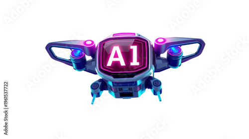 Ai Futuristic Drone Robot Displaying AI on Screen with Neon Glow