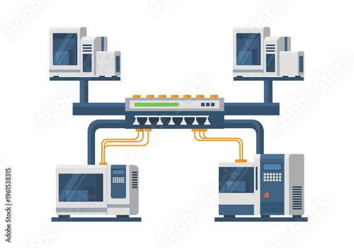 Computer Network System with Servers and Devices.