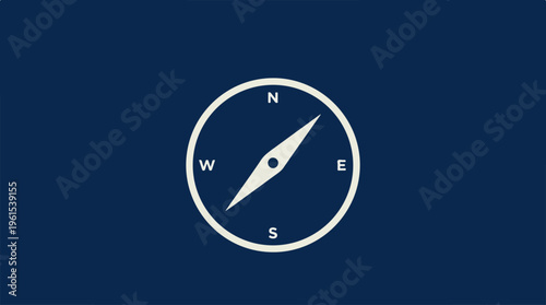 Compass navigation tool pointing north direction on blue background.
