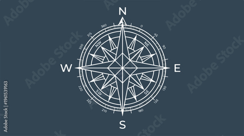 Compass Rose Illustration - Navigational Tool for Direction and Orientation.