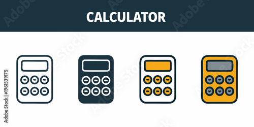 Four variations of a calculator icon in different color schemes