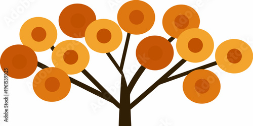 Stylized autumn tree with oval leaves in shades of orange and brown