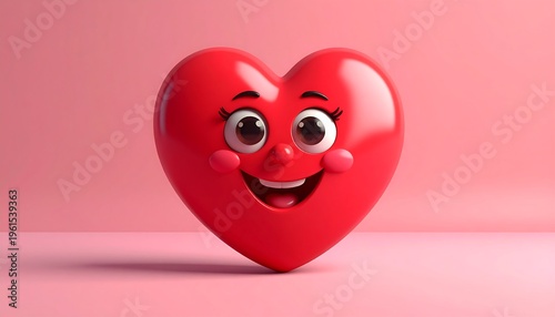 Cute Cartoon Heart Character with Happy Face.