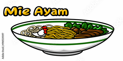 Illustration of mie ayam a traditional indonesian chicken noodle soup dish