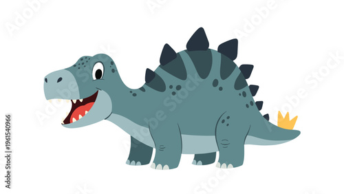 Cute blue cartoon stegosaurus dinosaur with dark plates on its back and a cheerful open-mouthed expression.