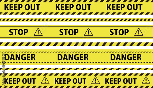 虎ロープと色々なセーフティテープのイラスト素材セット